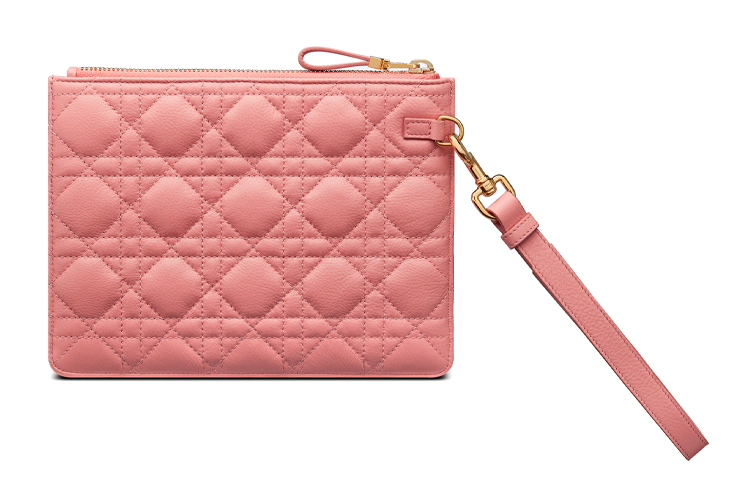 DIOR Caro Cow Leather Clutch Small Size Women's Peachy Pink Color
