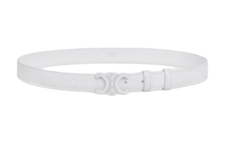 CELINE Badge Smooth Mouth Design Leather Belts Women's White Width  2.5cm