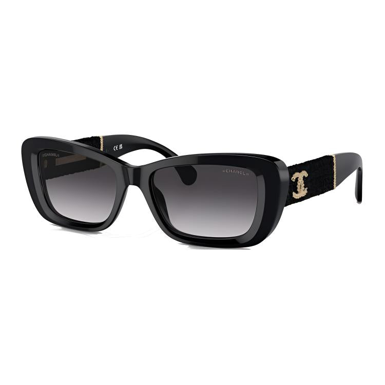 CHANEL Acetate Irregular Shape Sunglasses Women's Black