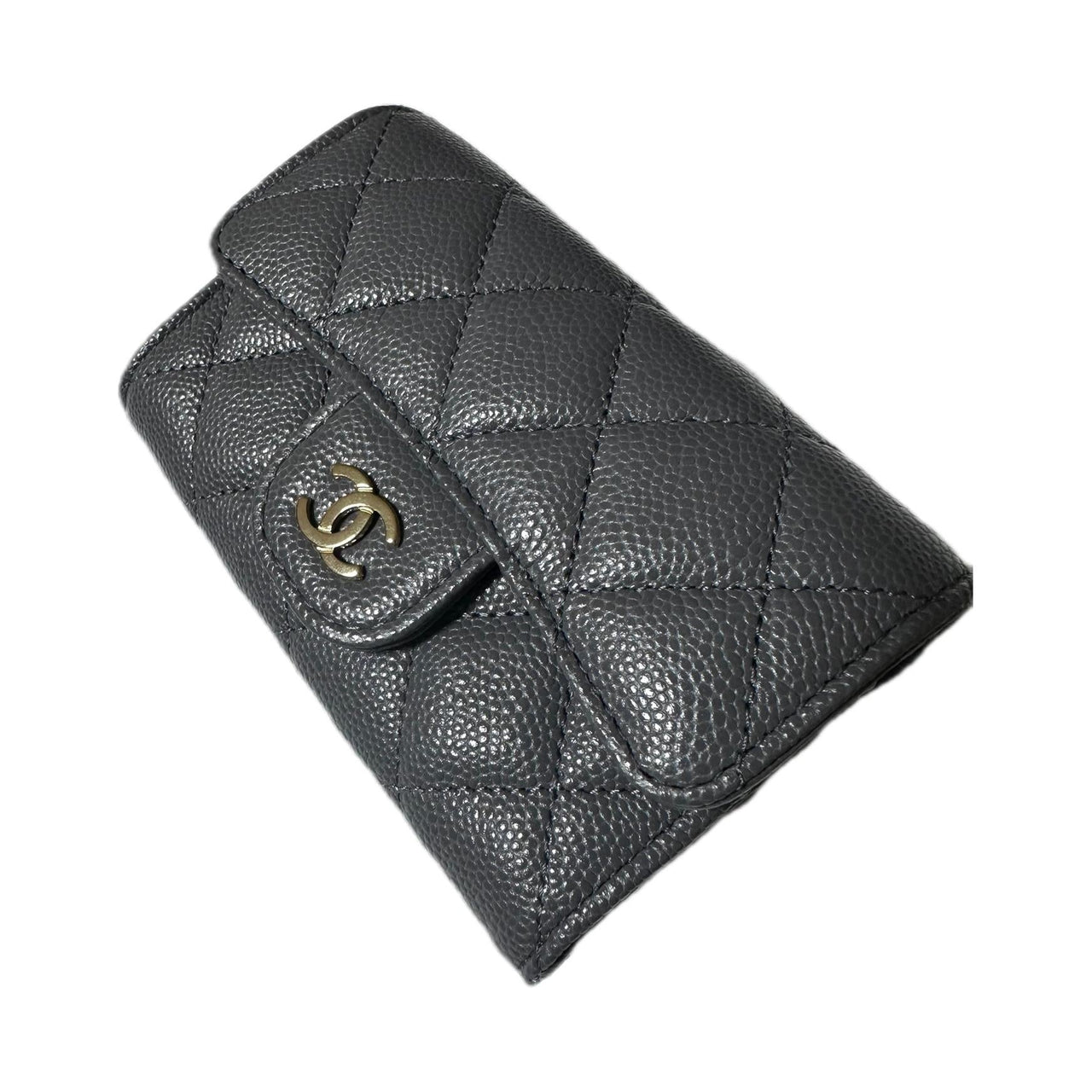 CHANEL Grain Embossed Calfskin Coin Purse, Wallet, Card Holder Women's Dark Gray