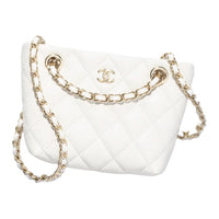 CHANEL Shiny Grainy Calfskin Portable Crossbody Bag Shoulder Bag Regular Women's White