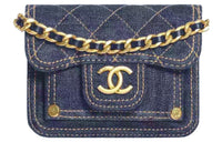 CHANEL Denim Shoulder Bag Crossbody Bag Mini Women's Blue
