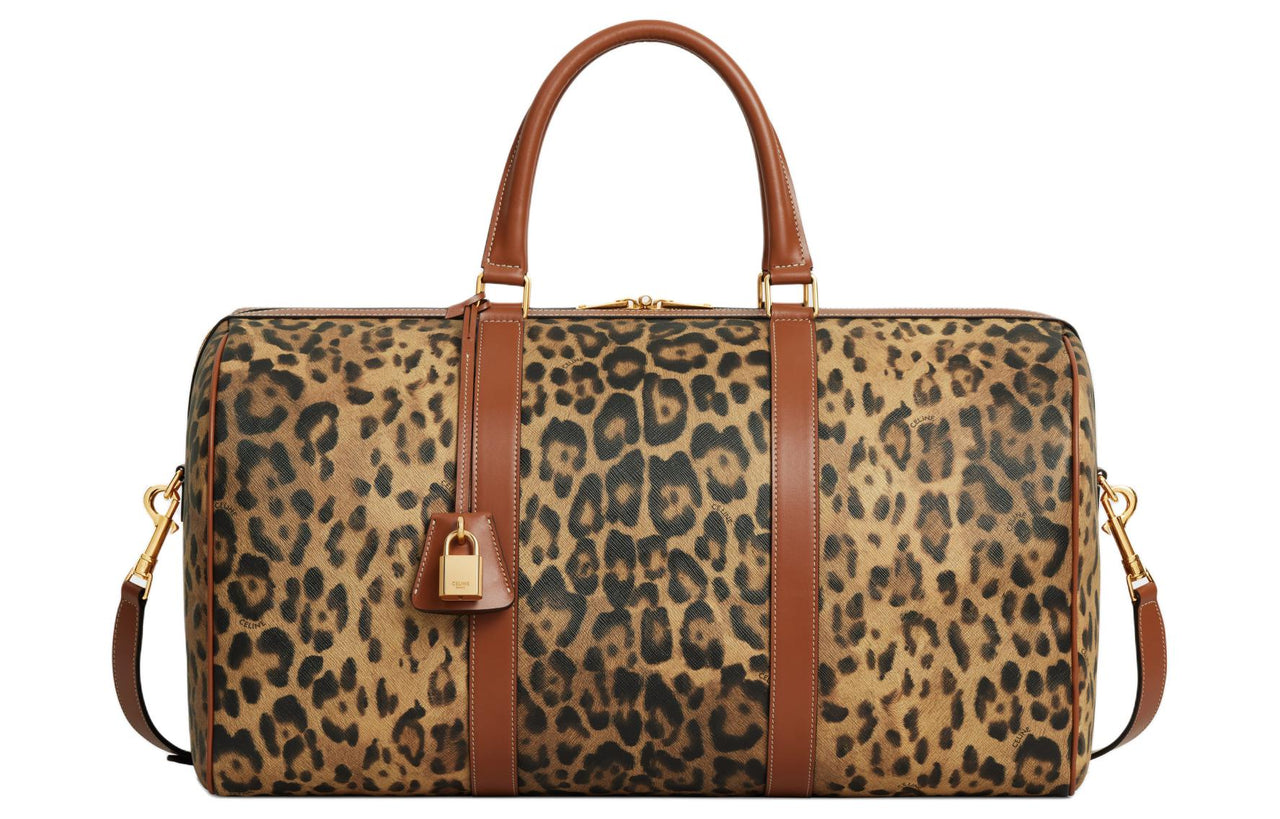 CELINE Artificial Leather One Shoulder Crossbody Portable Travel Bag Medium Size Men's Leopard