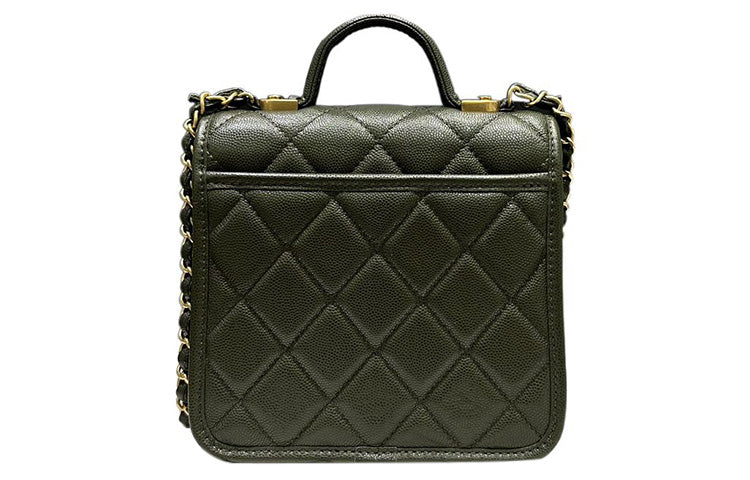 CHANEL 22K Autumn And Winter Cow Leather Messenger Bag Tofu Bag Handbag Shoulder Bag Crossbody Bag Women's Cuban Green