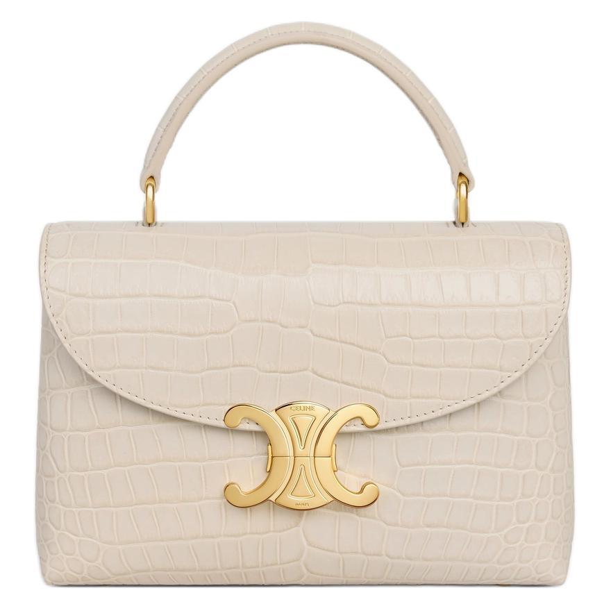 CELINE Crocodile Leather One Shoulder Handbags Women's Light Beige
