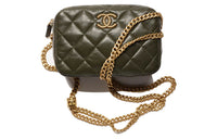 CHANEL 22K Autumn And Winter Lambskin Camera Bag Shoulder Bag Crossbody Bag Mini Women's Khaki