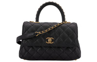 CHANEL COCO Handle Grain Litchi Grain Cow Leather Handbag, Shoulder Bag, Crossbody Bag Small Size Women's Black