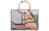 DIOR Lady Dior Cow Leather Handbag Large Size Women's Gray, Blue, Nude Pink, Green