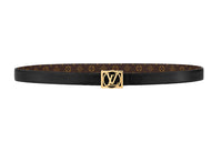 LOUIS VUITTON Classic Logo Smooth Buckle Leather Canvas Leather Belts Women's Black Width 1.8CM
