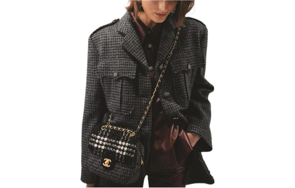 CHANEL Coats Women's Gray Black