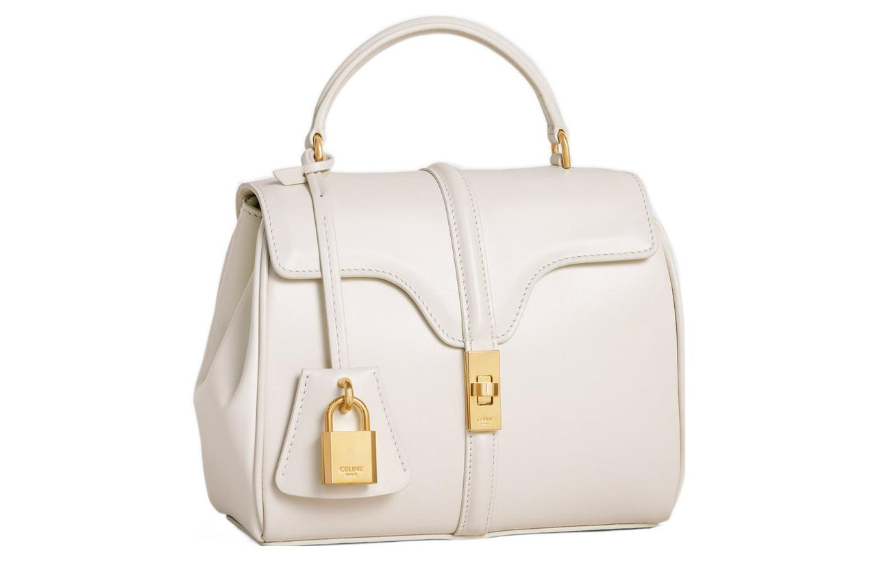 CELINE 16 Satin Calfskin Shoulder Bag, Crossbody Bag, Handbag Mini Women's White