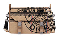 DIOR DiorCamp Jute Canvas Embroidery Canvas Bag Messenger Bag Shoulder Bag Crossbody Bag Small Size Unisex Beige