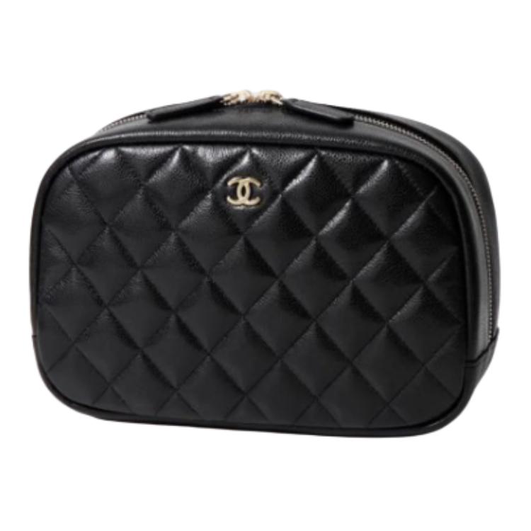 CHANEL Shiny Grained Calfskin Clutch Women's Black