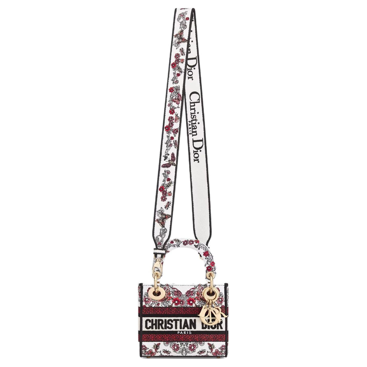 DIOR Lady Dior Fabric Tote Bag Shopping Bag Shoulder Bag Handbag Mini Women's White & Red
