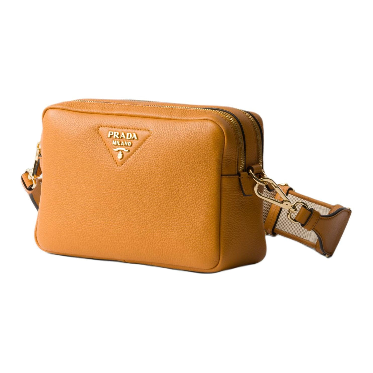 PRADA Leather Camera Bag, Crossbody Bag, Shoulder Bag Trumpets Women's Amber Yellow