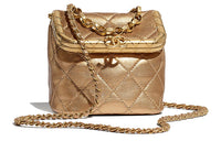 CHANEL Sheepskin Box Bag, Shoulder Bag, Crossbody Bag, Handbag Small Size Women's Gold