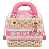 DIOR DIORIVIERA Wicker Shoulder Bag Crossbody Bag Handbag Mini Women's Natural Multicolor Candy Pink