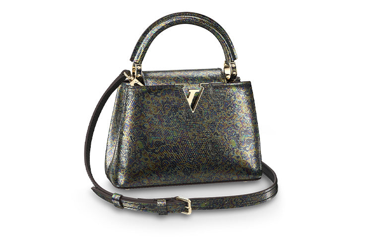 LOUIS VUITTON Capucines Lizard Skin Shoulder Bag Crossbody Bag Handbag Mini Women's Midnight Blue