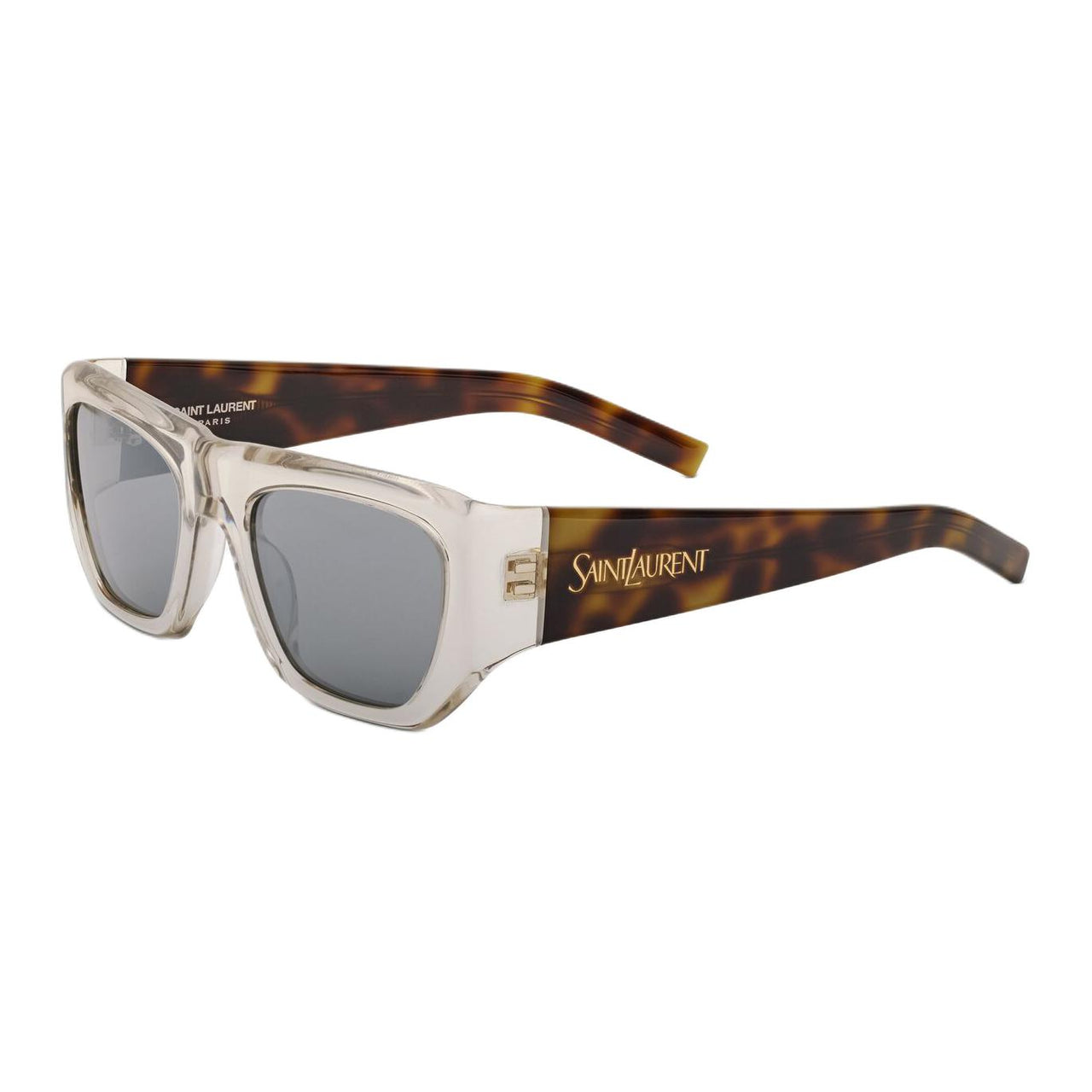 SAINT LAURENT Plastic Acetate Square Sunglasses Unisex Transparent Ivory/Havana Brown