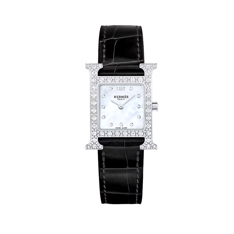 HERMES Wrist Watch Quartz Movement Crocodile Leather Strap 25mm Mother of Pearl Color Watch Dial Women's Watch