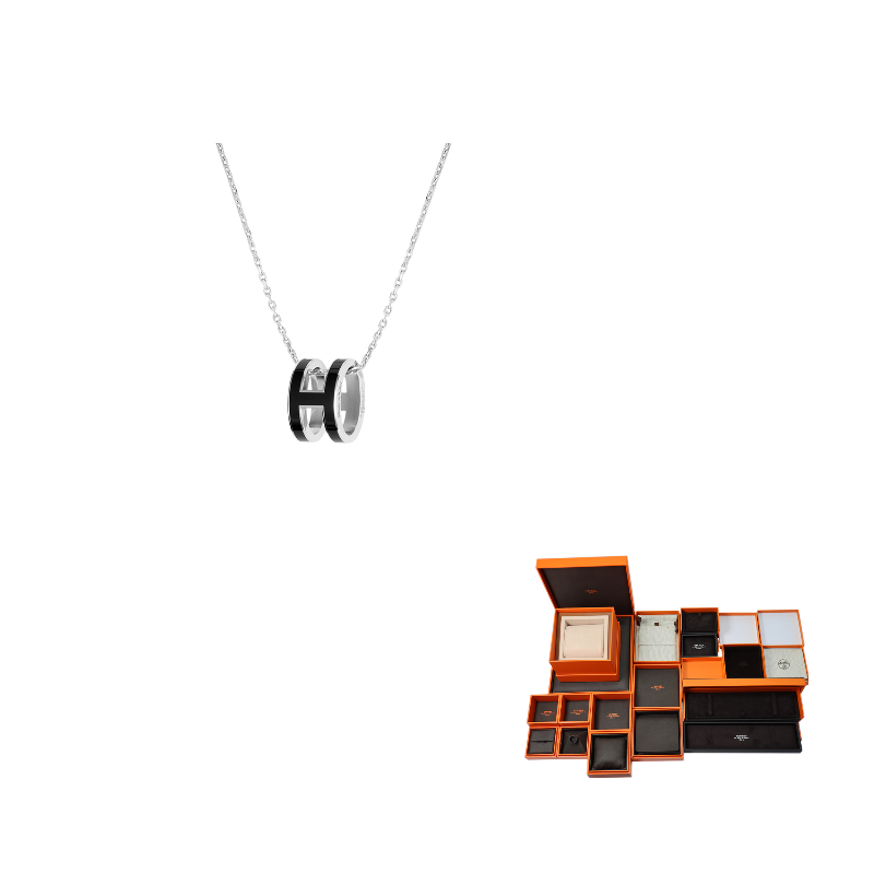 HERMES POP H Collection Metal Necklaces Women's Silver/Black