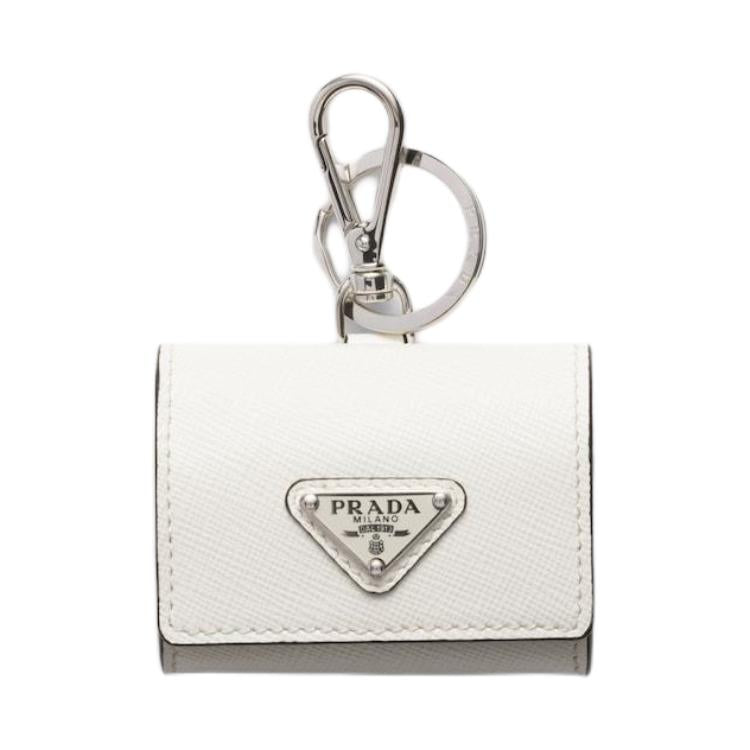 PRADA Saffiano Cross Grain Leather Earphone Case Unisex White