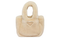 PRADA Shearling Handbag Mini Women's Natural Color
