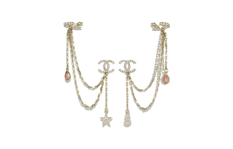 CHANEL Metal Diamond Earrings Women's Gold