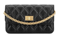 CHANEL 2.55 Cow Leather Snaps Bag Cell Phone Pouch Shoulder Bag Crossbody Bag Small Size Women's Black
