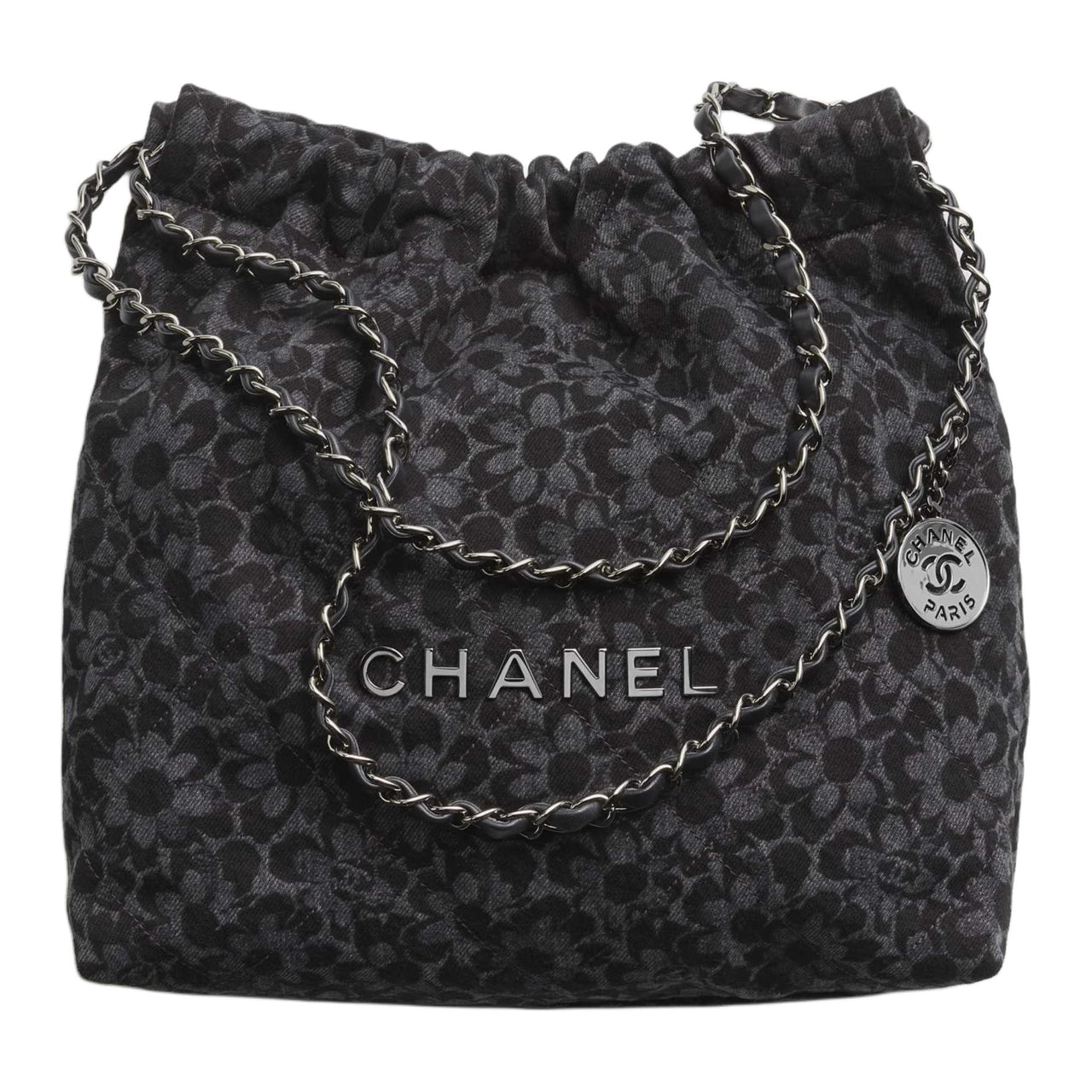 CHANEL 22Bag Denim Handbag Shoulder Bag Small Size Women's Black