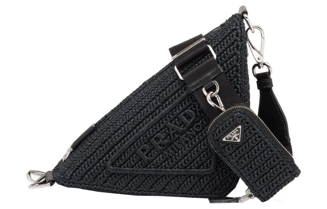 PRADA Triangle Raffia Fiber Handbag Shoulder Bag Crossbody Bag Women's Black