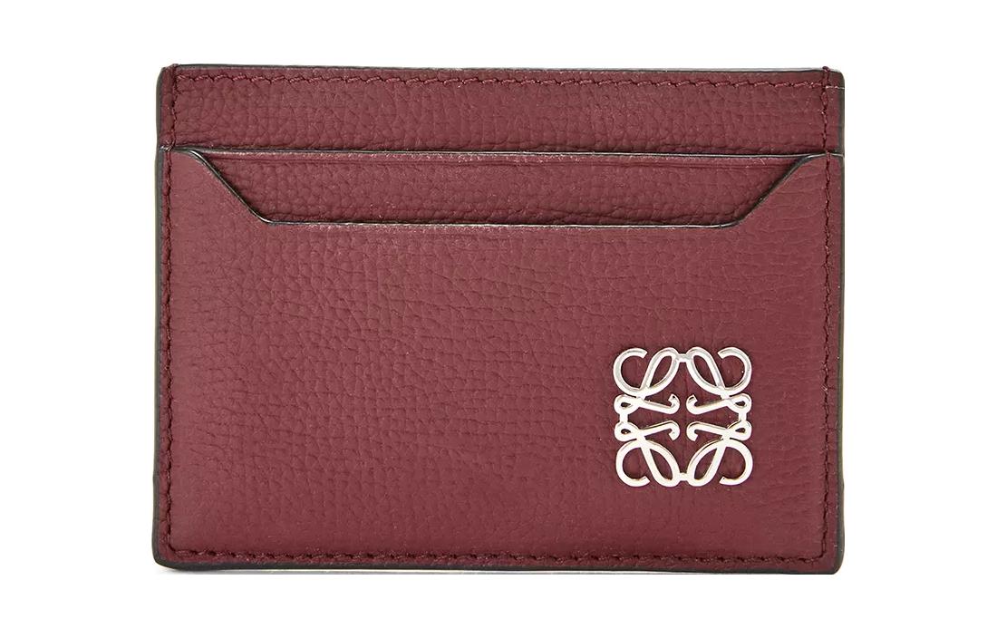 LOEWE Anagram Pebbled Cow Leather Card Holder Women's Berry
