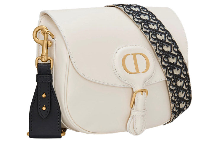 DIOR Bobby Polished Calfskin Shoulder Bag Crossbody Bag Large Size Women's Milk White