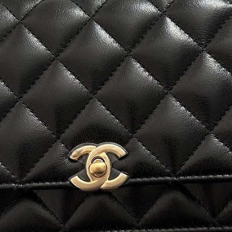CHANEL Shiny Lambskin Shoulder Bag, Crossbody Bag, Handbag Wallet Women's Black