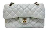 CHANEL 23C Spring Classic Flap CF Sheepskin Mouth Cover Bag Crossbody Bag Small Size Women's Light Gray