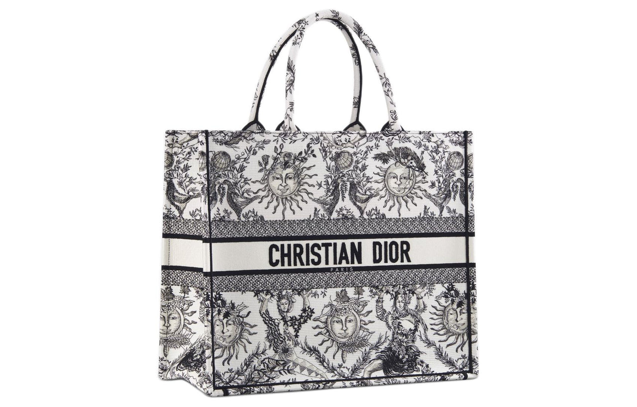 DIOR BookTote Soleil Jouy Print Embroidery Tote Bag, Shopping Bag, Shoulder Bag, Handbag Tubas Women's White & Black