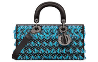 DIOR Lady D-JOY Satin Beaded Embroidery Daisie Bag Shoulder Bag Crossbody Bag Handbag Women's Blue/Black