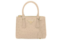 PRADA Galleria Killer Bag Ostrich Leather Shoulder Bag Crossbody Bag Handbag Mini Women's Pink Beige