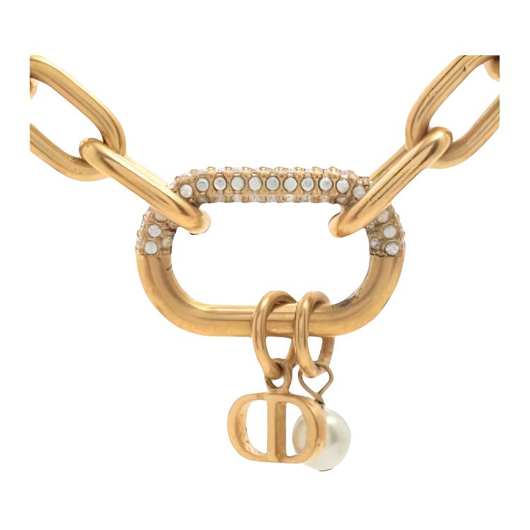 DIOR Gold-Plated Rhinestone Fake Pearl Necklaces Women's Gold