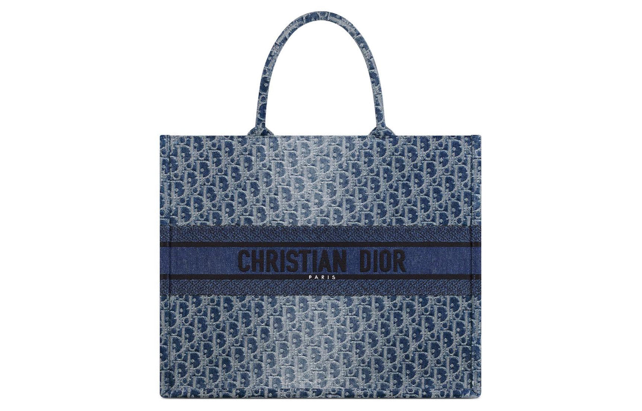 DIOR BookToteOBLIQUE Jacquard Fabric With Denim Panel Tote Bag, Shopping Bag, Handbag Tubas Women's Blue