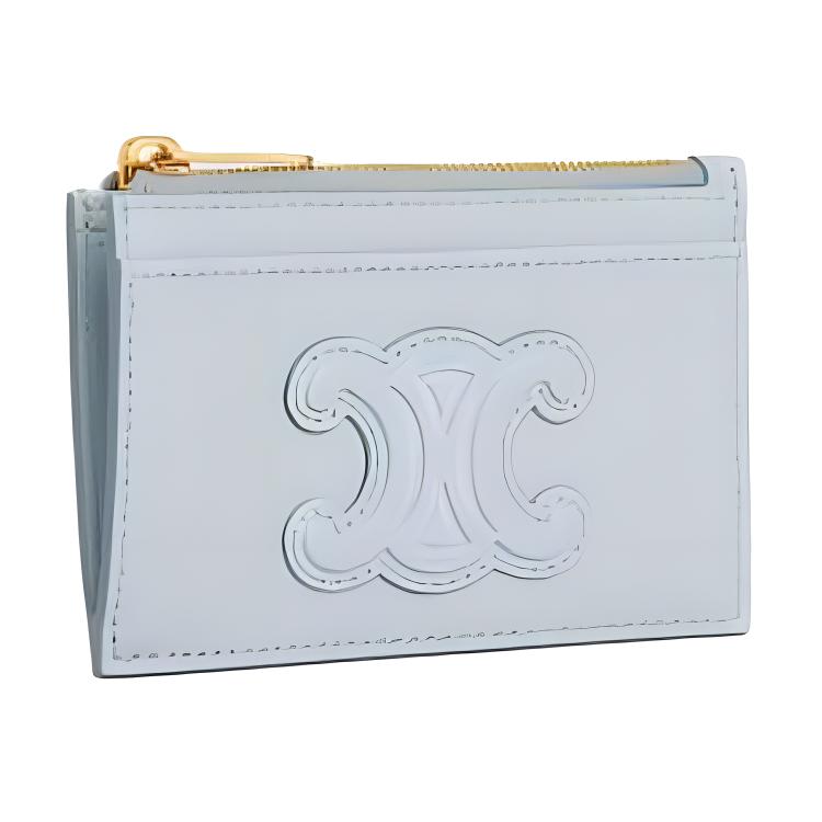 CELINE Shiny Cow Leather Card Holder Regular Women's Blue