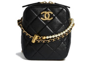 CHANEL Sheepskin Cell Phone Pouch Camera Bag Shoulder Bag Crossbody Bag Women's Black