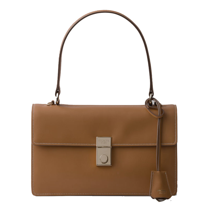 PRADA Calfskin Shoulder Bag Medium Size Women's Brown