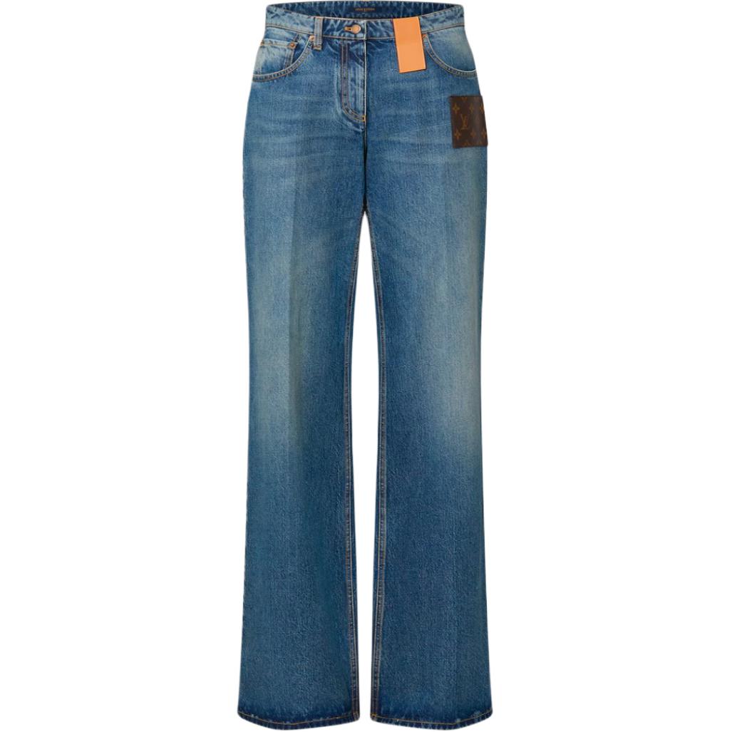 LOUIS VUITTON Stonewashed Monogram Patch Boot-Cut Jeans