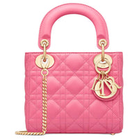 DIOR Lady Dior Wicker Pattern Sheepskin Lady Dior Bag, Shoulder Bag, Crossbody Bag, Handbag Mini Women's Candy Pink