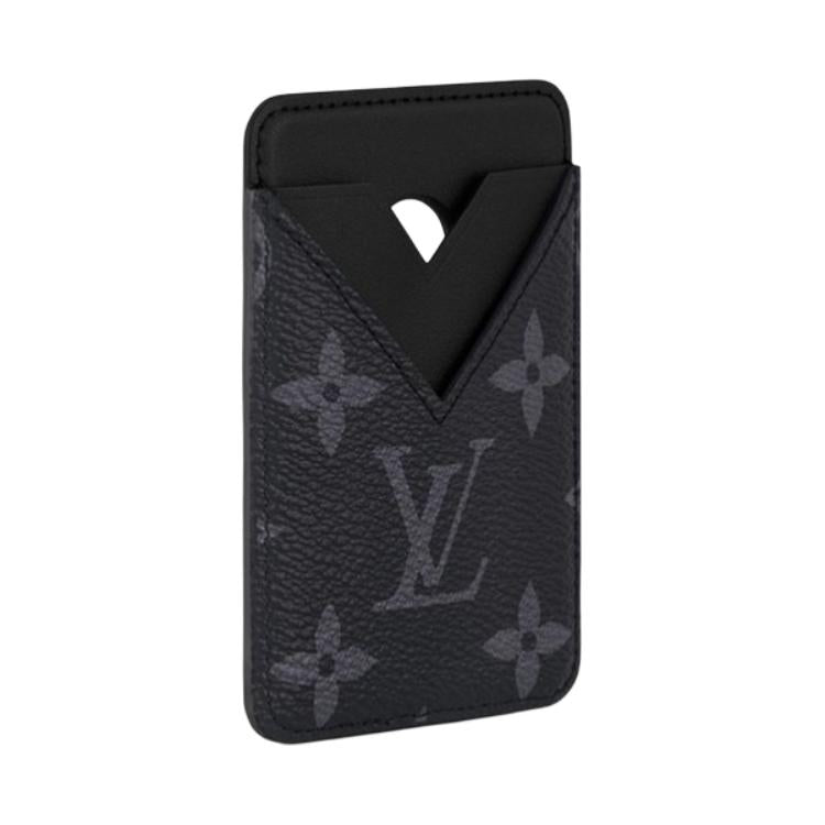 LOUIS VUITTON Leather Card Holder Unisex Black