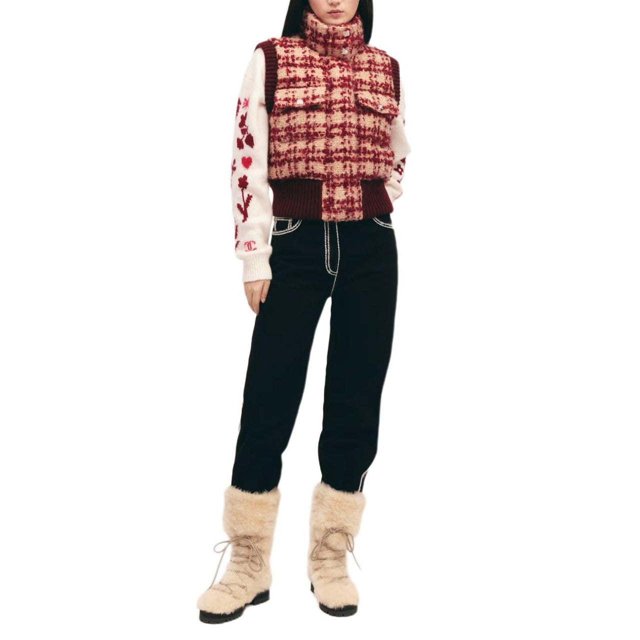 CHANEL COCO NEIGE Series 24 Fall And Winter Vest Women's Beige/Burgundy