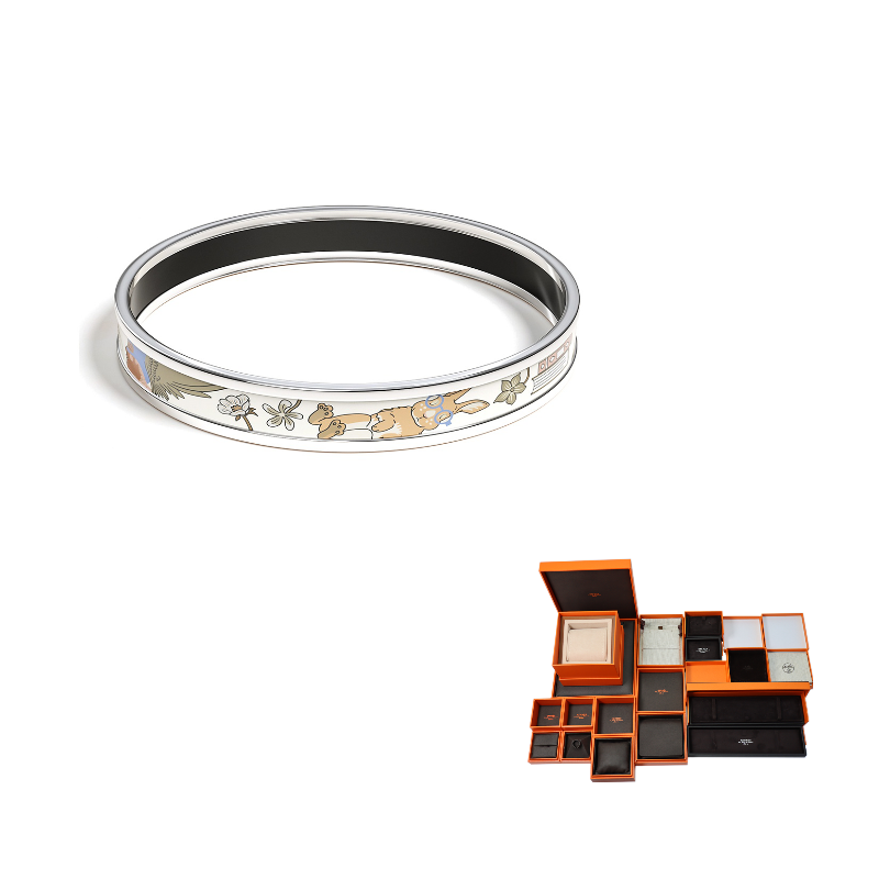 HERMES Enamel Bangles Women's Silver White