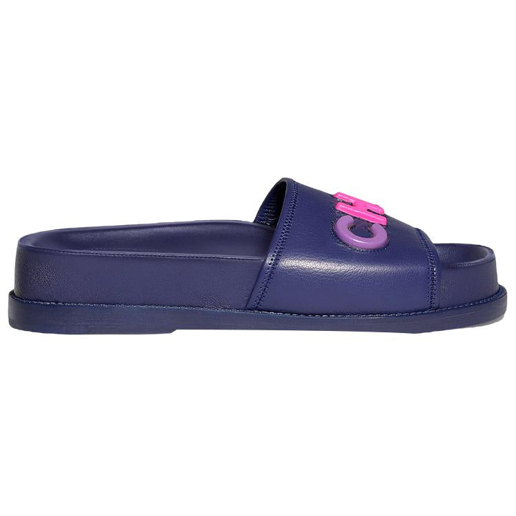 CHANEL Logo Mule Sandal Navy Leather Women's