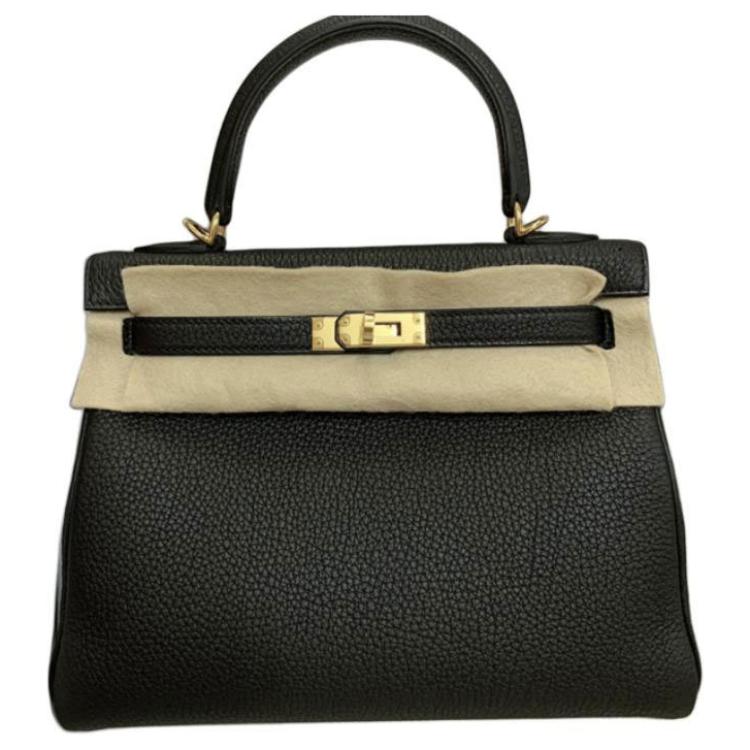 HERMES Kelly Togo Calfskin Kelly Bag Handbags Women's 3Y Caban Black Tweed & Navy Blue
